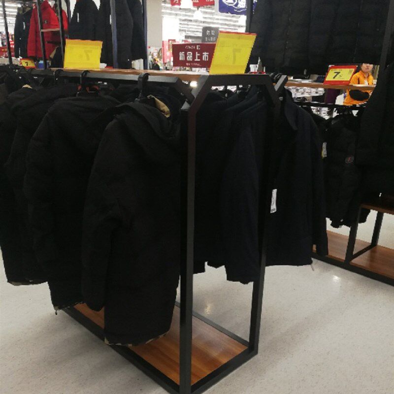 服装店双杠中岛架铁艺落地双排服装展示架侧挂男女货架双面挂衣服