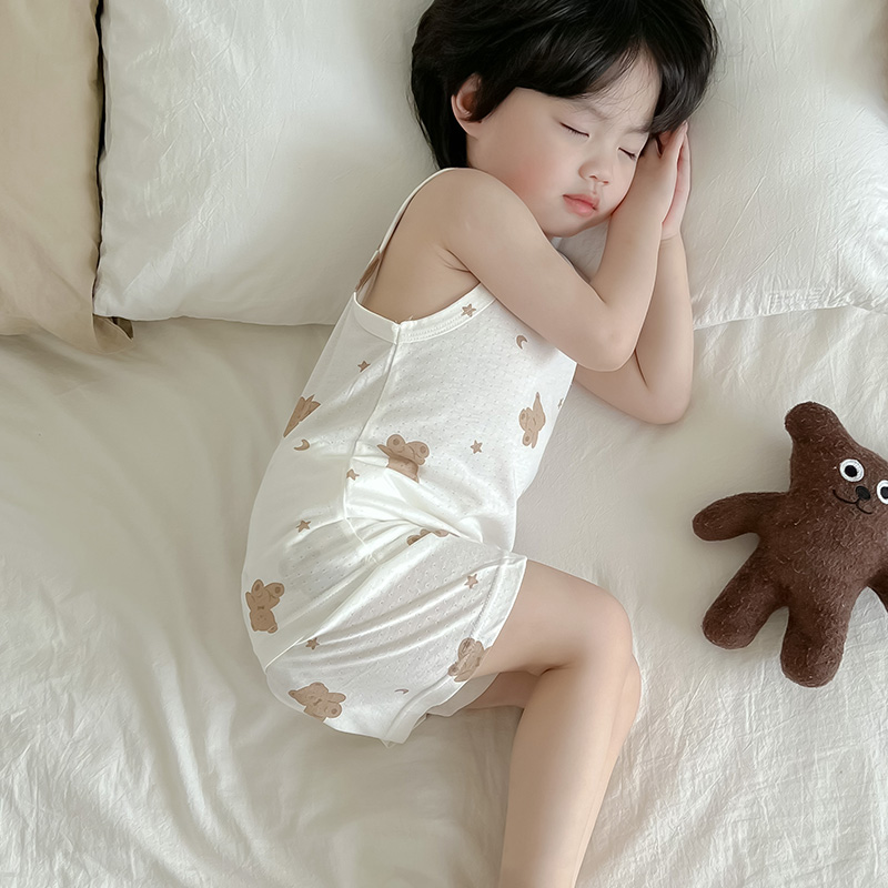 儿童薄款睡衣夏季竹纤维男宝宝防着凉家居服男童套装夏款空调服