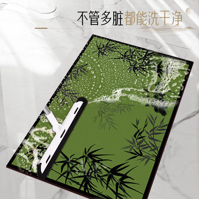 新中式墨绿色地垫入户门垫阳台门口长条地毯国风厨房入门进门脚垫