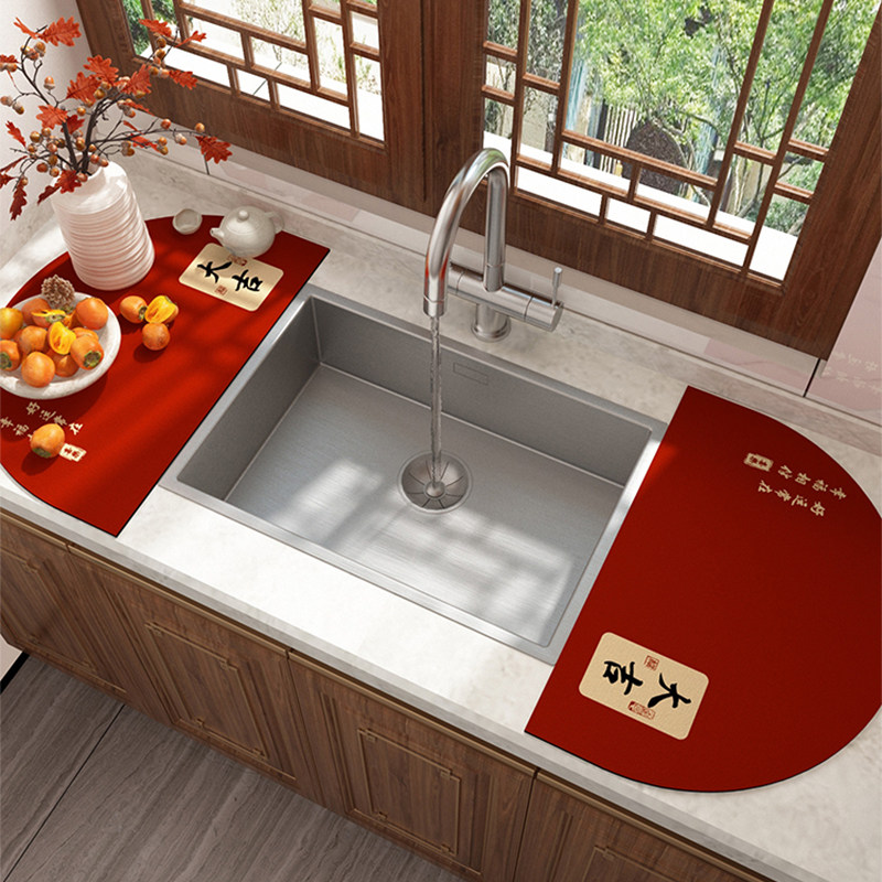 新中式红色半圆厨房台面沥水垫水槽边硅藻泥碗筷吸水垫咖啡机垫子,居家布艺,厨房地垫,淘宝优惠券,粉丝福利购,淘宝优惠卷