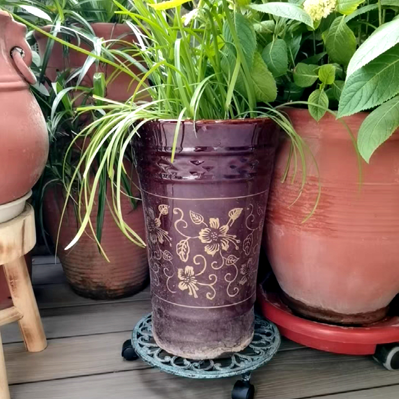 铸铁移动花盆架滚轮盆栽架子带万向轮花凳置物架铁艺加厚花托花几