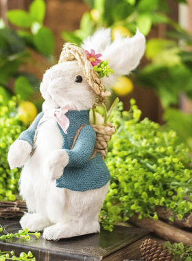 JK慕空间 可爱田园风涤纶白色兔子男女摆件 花园阳台动物装饰