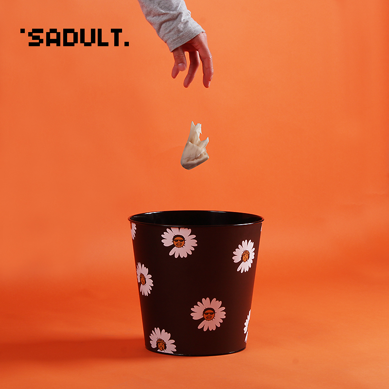 可爱小雏菊卧室客厅厕所卫生间家用厨房圆形塑料压圈垃圾桶无盖大