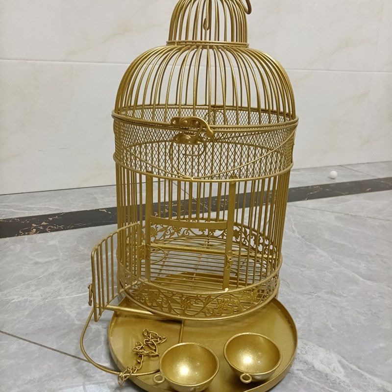 新款欧式金色鸟笼牡丹鹦鹉鸟笼大号铁艺鸟笼八哥鸟笼鹩哥别墅鸟笼