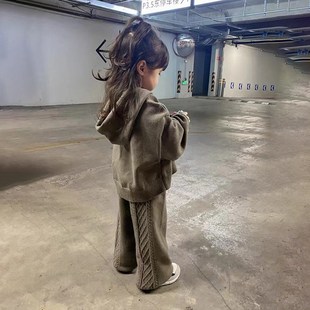 女童套装 儿童休闲毛衣百搭连帽针织外套洋气两件套 秋冬款 2024韩版