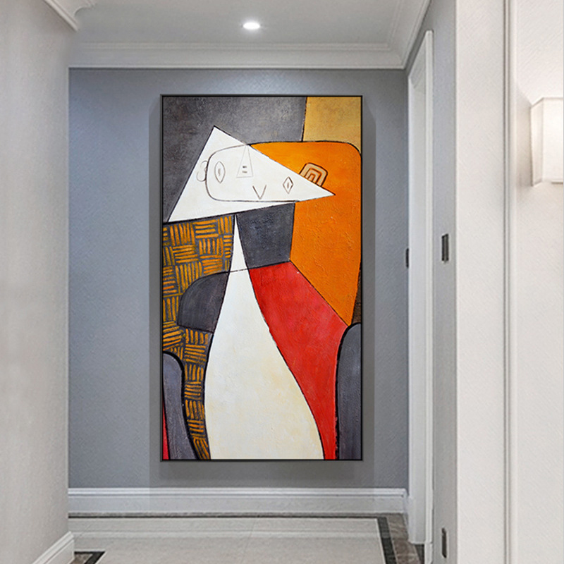 样板间抽象美式餐厅壁画油画过道墙画走廊尽头挂画玄关酒店装饰画图片