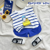 男童洋气条纹无袖 薄款 上衣中小童宝宝两件套 夏季 儿童纯棉背心套装