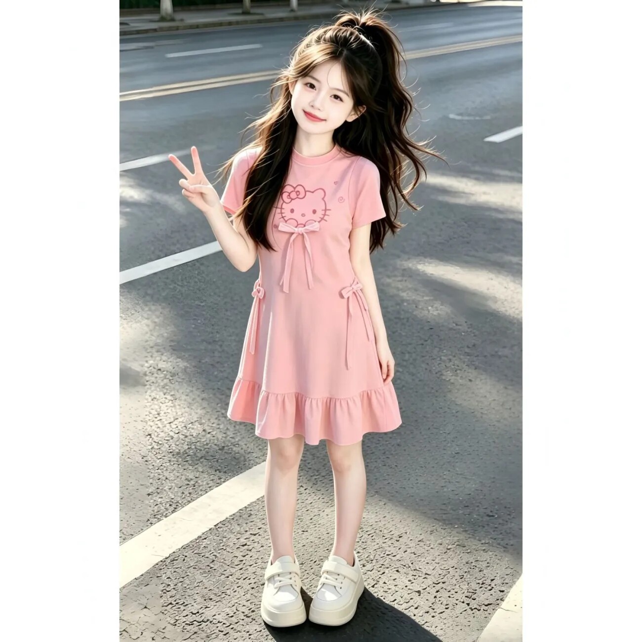 女童连衣裙夏季卡通印花短袖裙子