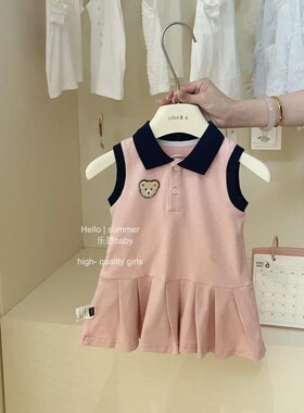 女童连衣裙夏季甜美小熊百褶裙子