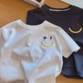 男女童纯棉短袖 笑脸圆领体恤宝宝百搭上衣潮 儿童韩版 t恤夏装 新款