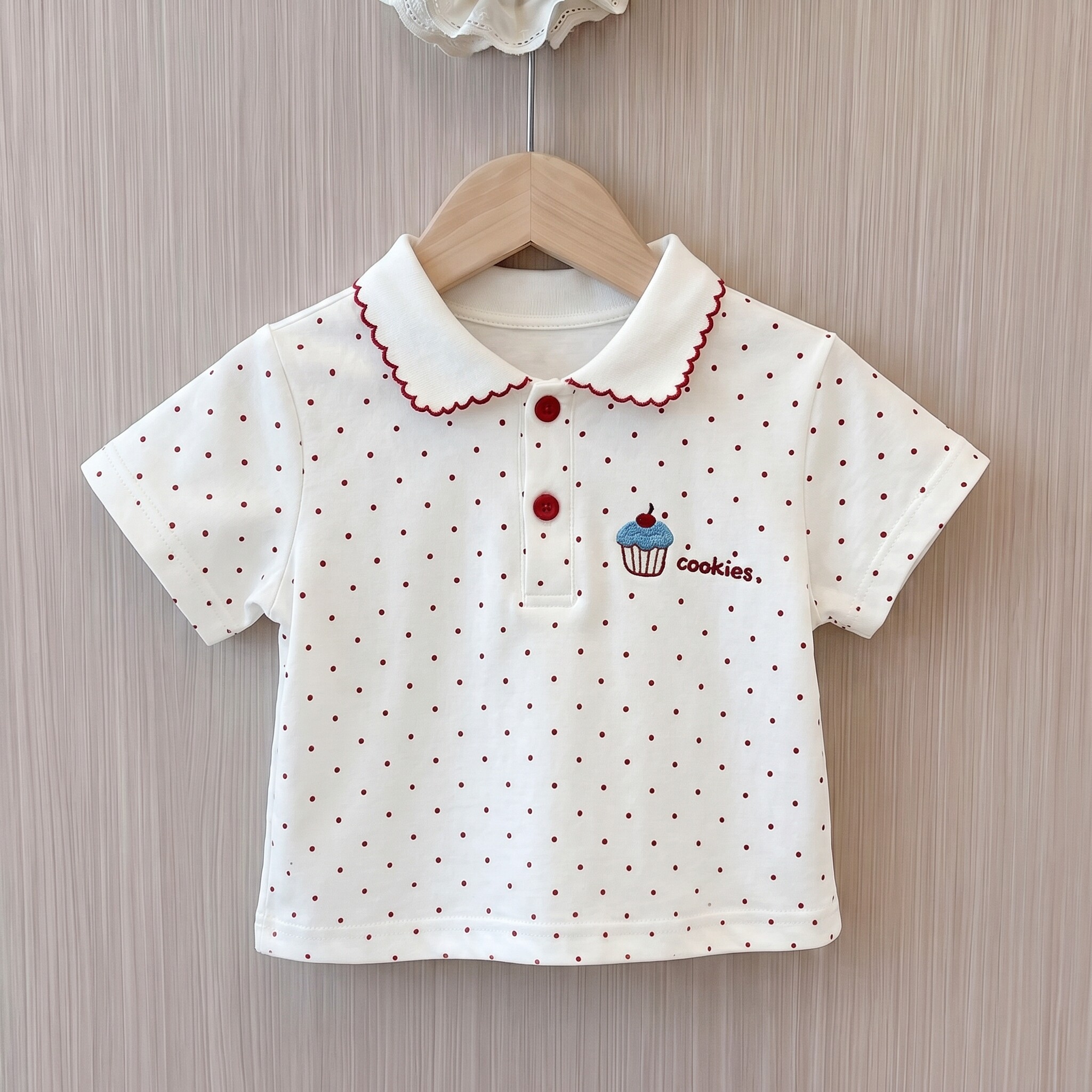 女童polo衫夏季满印波点翻领短袖