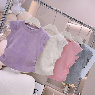 中大童洋气百搭纯色无袖 2024新款 休闲运动上衣服 薄款 女童背心夏季