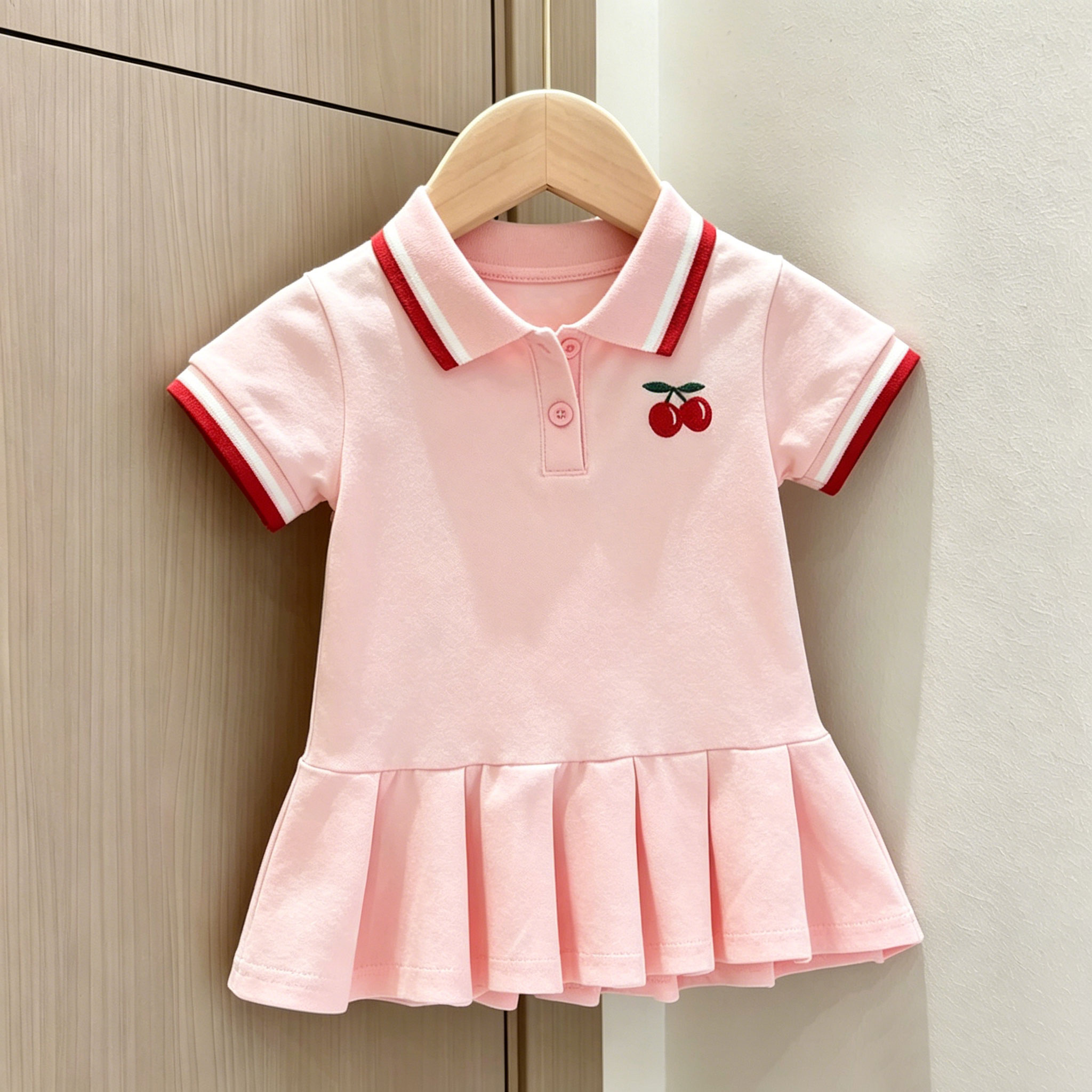 女童连衣裙夏季学院短袖百褶裙子