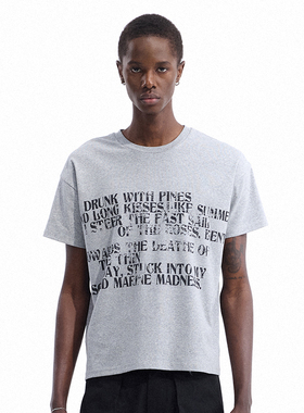 Dream BandSS2025新款灰色字母T恤男短袖纯棉t恤男生打底短款夏季