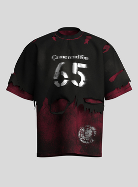 DreamBand『红黑裂变』26SS原创·t恤休闲风街头风破洞短袖设计感