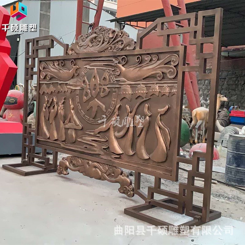 玻璃钢浮雕制作仿铜色浮q雕壁画屏风摆件室内室外浮雕墙画装饰摆图片