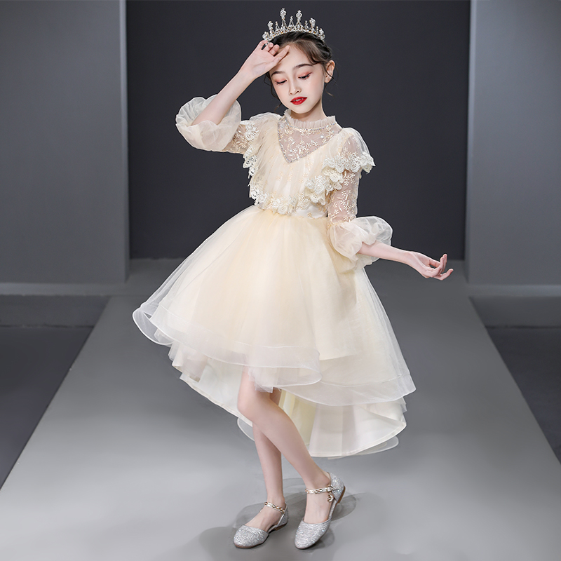 儿童晚礼服公f主裙女童蓬蓬纱小孩花童长袖高端定制钢琴走秀演出