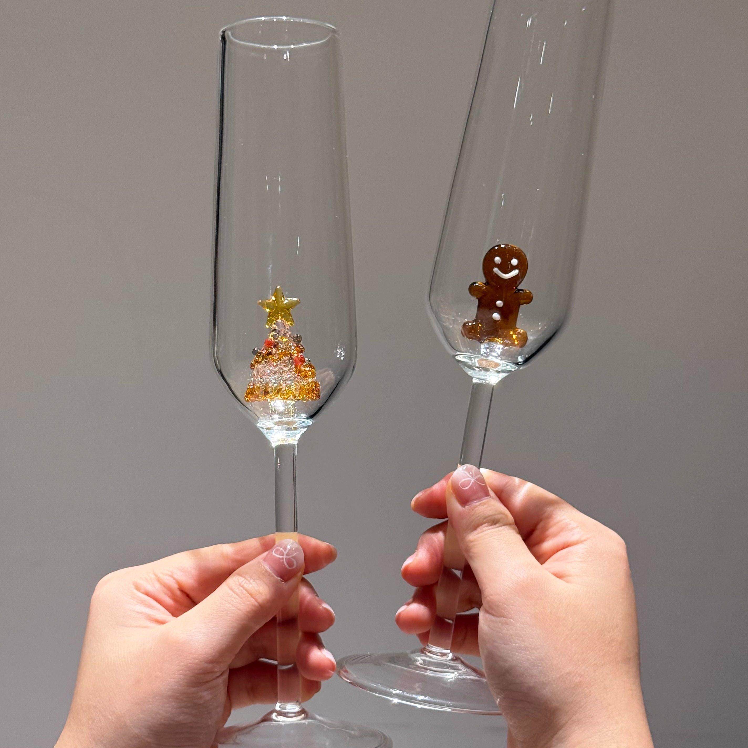 圣诞杯高脚杯高颜值原创卡通香槟红酒杯果酒杯早餐牛奶立体圣诞杯