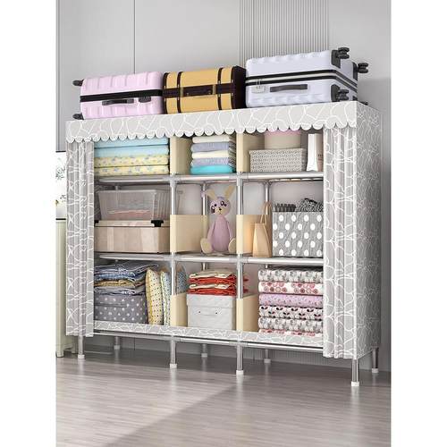 大容量出租屋钢管布衣柜全钢架家庭卧室简易衣柜坚固耐用的储物衣