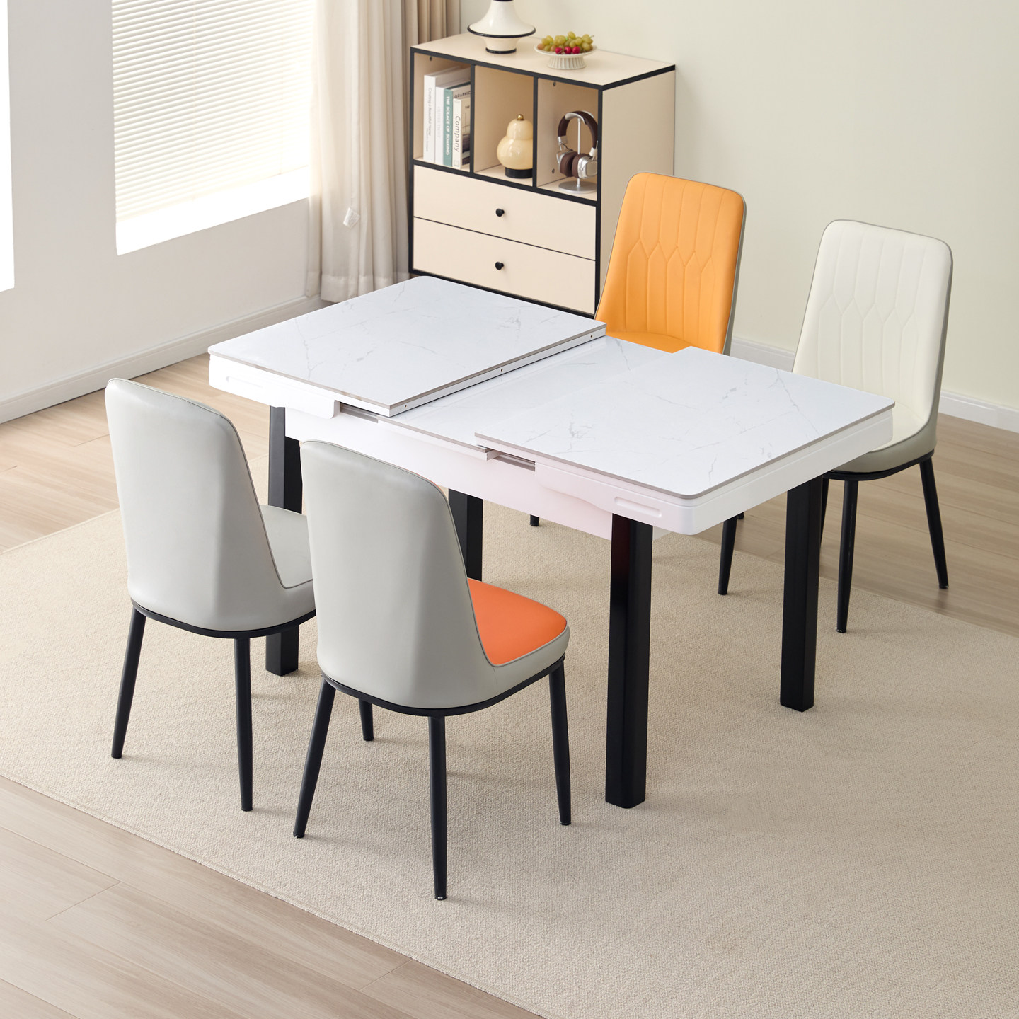 小户型伸缩实木岩板餐桌椅组合现代简约可折叠电磁炉家用轻奢饭桌,住宅家具,岩板餐桌,淘宝优惠券,粉丝福利购,淘宝优惠卷