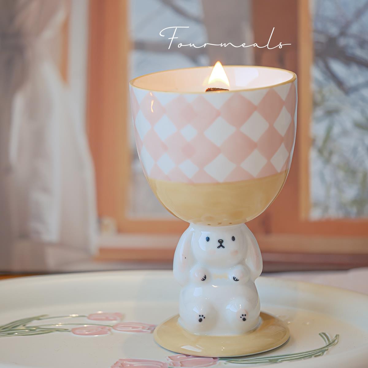 新疆包邮《岁岁欢愉》奶糖荔枝香薰蜡烛可爱生日礼物少女心小摆件