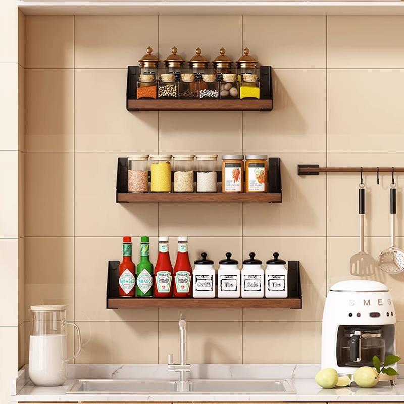 墙上置物架免打孔木板壁挂隔板厨房墙壁挂式调料多功能收纳置物架