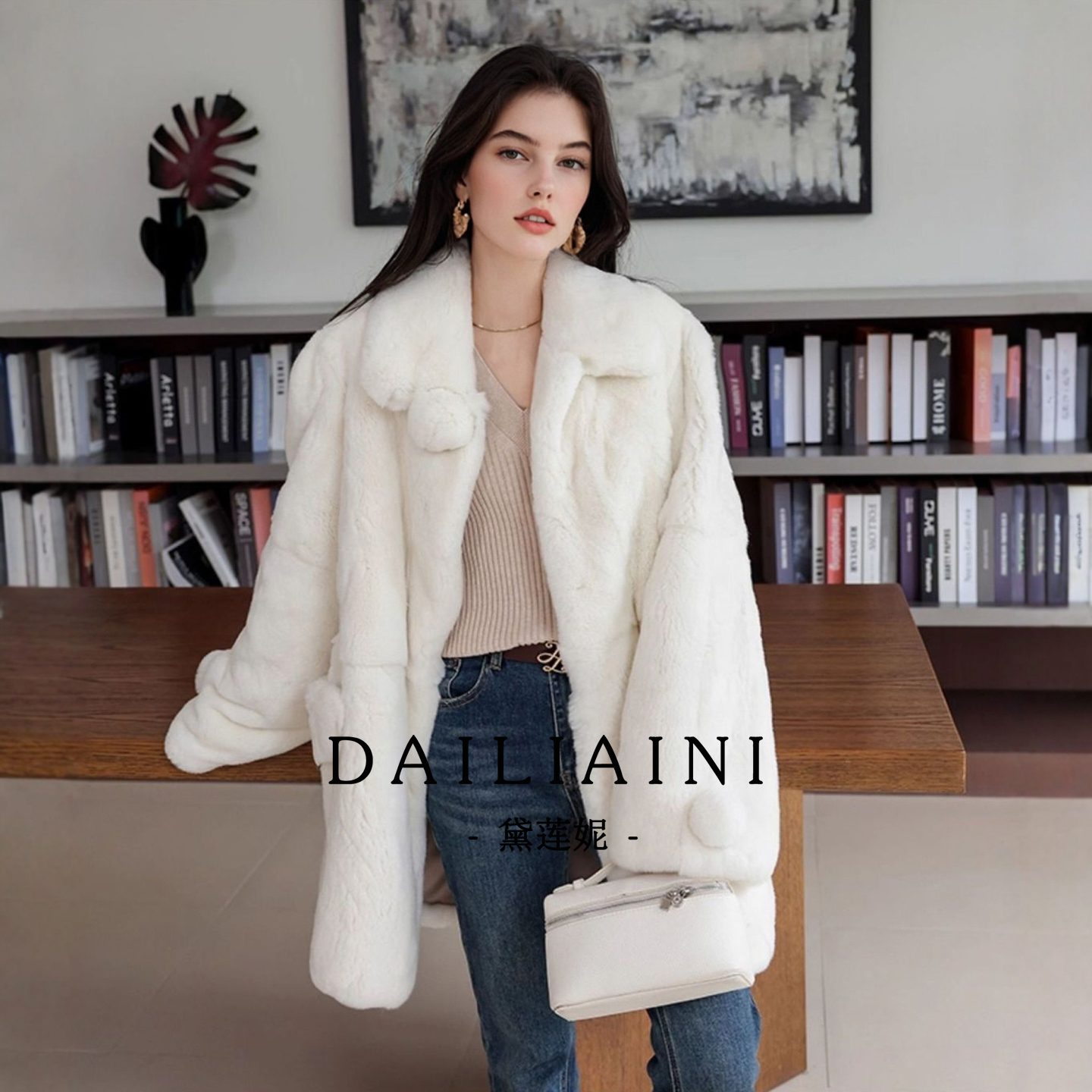 雪国温柔风白色环保兔毛皮草外套