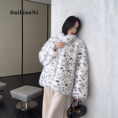 时尚高奢立领美国山猫绒皮草外套