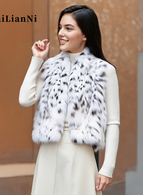 高奢美国山猫绒短款马甲高端皮草外套气质名媛保暖环保水貂豹纹女