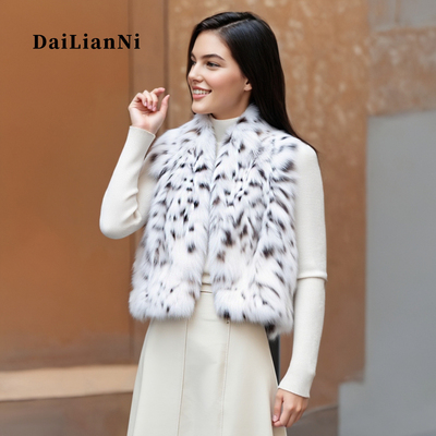 高奢美国山猫绒短款马甲环保皮草