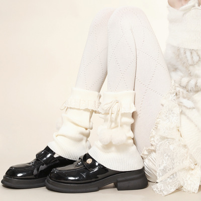 白色花边翻领袜套秋冬保暖毛球蕾丝腿套显瘦叠穿堆堆袜甜美腿套女