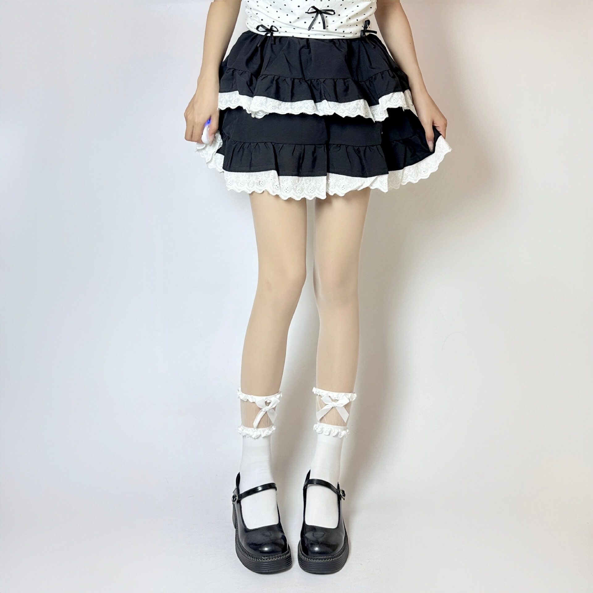 Japanese-Style Milky White Bowknot Long Thigh-High Socks, Sweet Ribbon Calf Socks, Ballet-Style Lolita Lace Socks