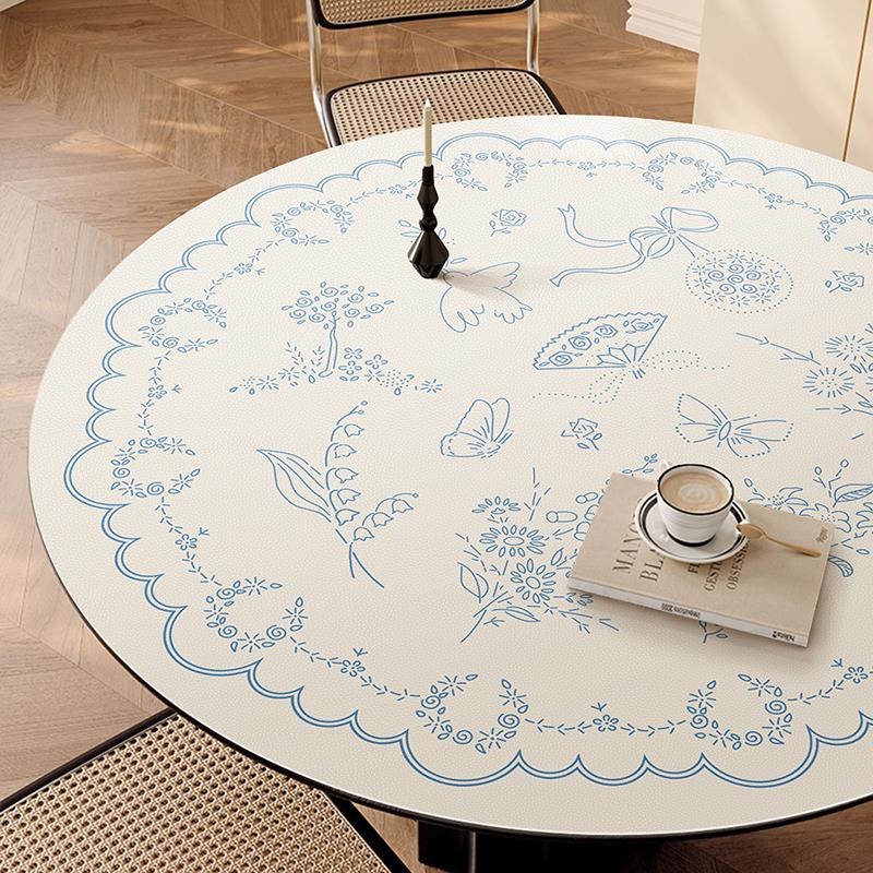 轻奢高级感法式田园复古圆桌餐桌垫防水防烫免洗圆形台布餐桌布