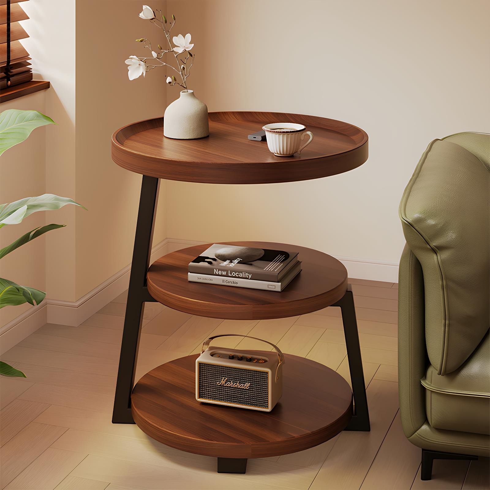 中古风小茶几桌子沙发边几客厅家用圆形边桌角几床头置物架小圆桌
