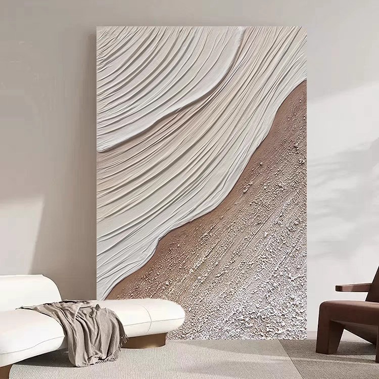 跨境纯手绘油画现代抽象布艺立体肌理挂画客厅玄关走廊装饰图片