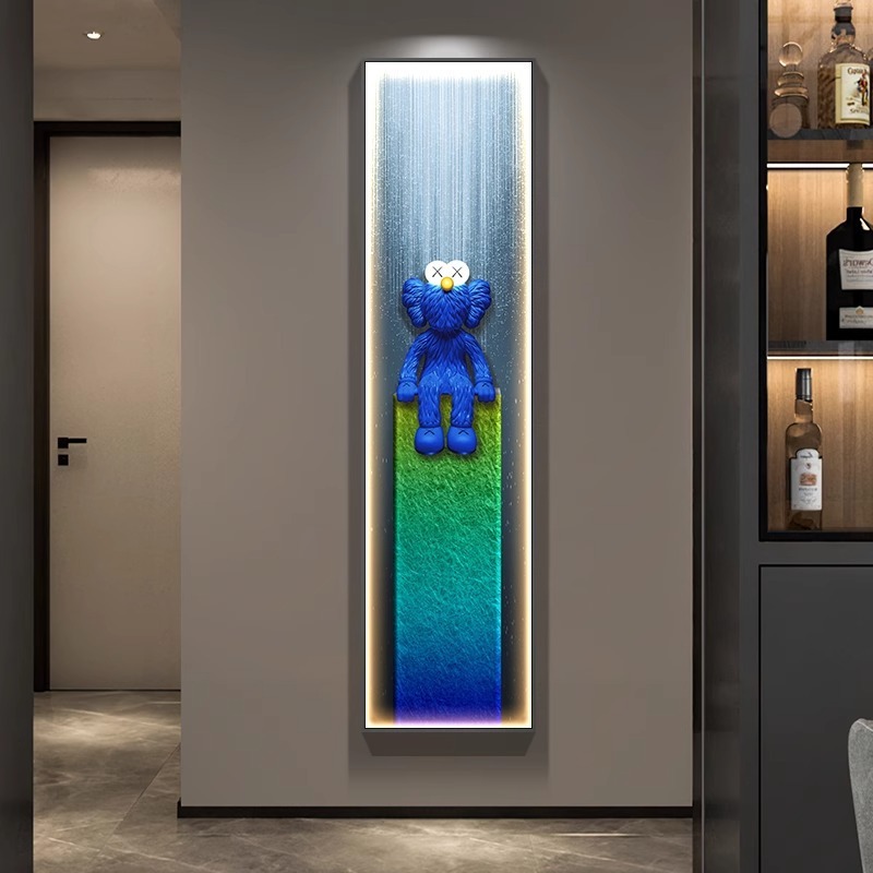 kaws入户玄关装饰画led竖版发光长条走廊过道挂画轻奢高级感壁画
