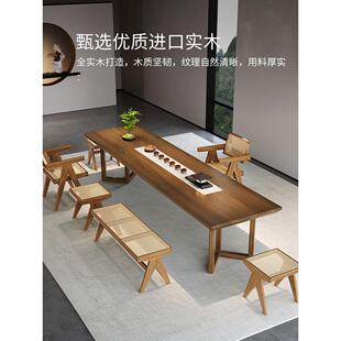 家用现代大板桌茶台简约实木茶桌椅组合侘寂风原木办公室泡茶桌子