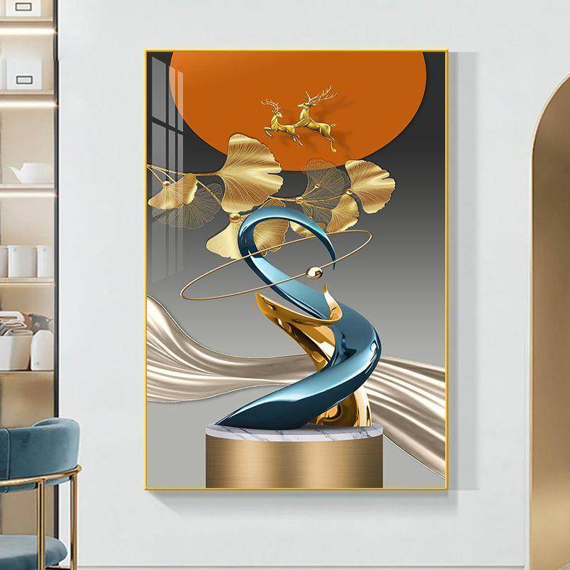 画入户竖版免走廊客厅装饰画打孔挂画麋鹿墙壁招财玄关过道北欧