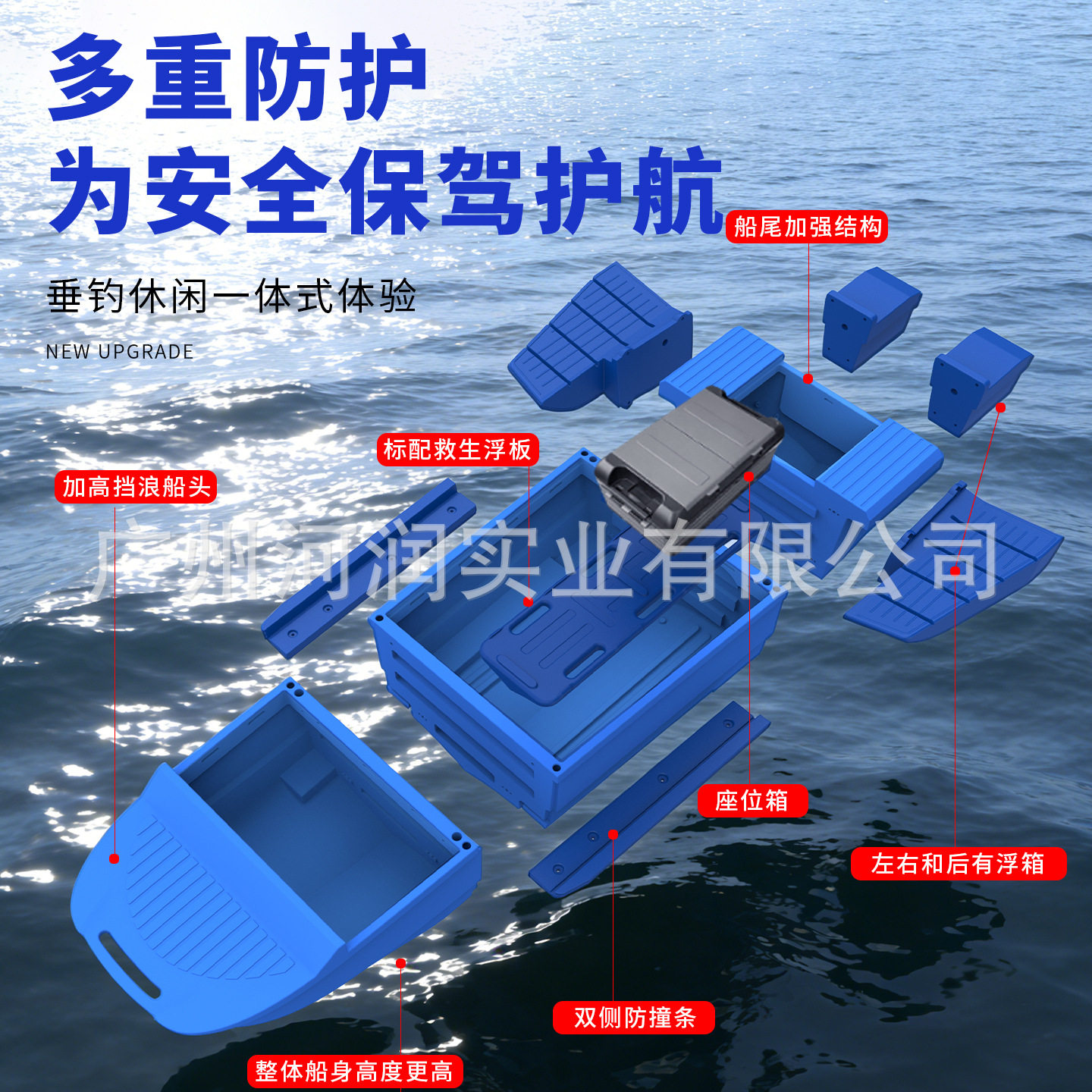 新款升级加厚车载折叠塑料船多防护设计游玩安全增强