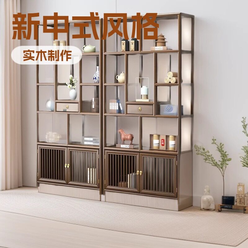 博古架实木多宝阁中式置物架办公室摆件榆木隔断收纳陈列展示柜子