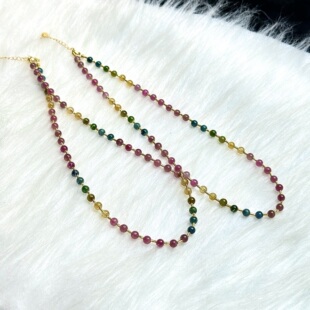 【YS2】色标彩虹满天星碧玺项链-约4mm（多样性发其一）-74122