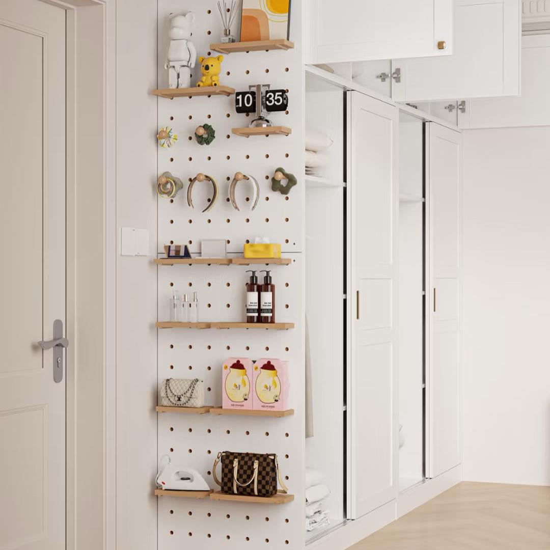 实木洞洞板衣柜侧面置物收纳层架卧室家用洞洞板衣柜挂衣架入户玄