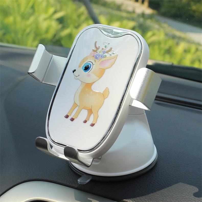 卡通手机支架车载女神手机架汽车仪表台吸盘导航车用新款出风口钻