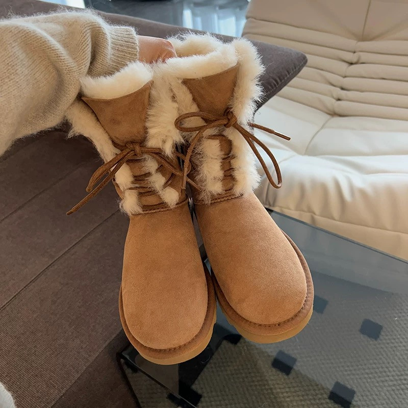 【女神网红款】桑坡羊皮毛一体雪地靴薄厚底加厚两穿中筒冬季女靴