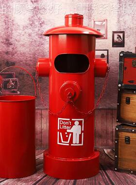 复古铁艺防意栓垃圾桶ins风高颜值户外商酒消店工60758业风创用收