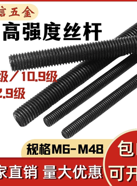 8.8级10.9级12.9级高强度丝杆 发黑全螺纹牙条通牙螺杆M6M8M10M48