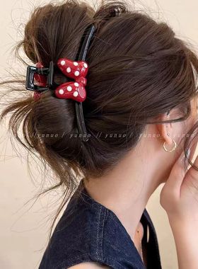 可爱米奇蝴蝶结黑色大号抓夹女2025新款后脑勺发夹气质鲨鱼夹子