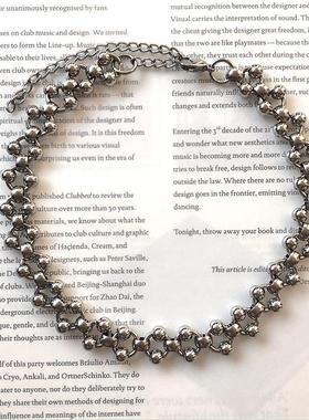 串珠不锈钢男士手链朋克嘻哈珠子手工链条项链钛钢饰品女小众