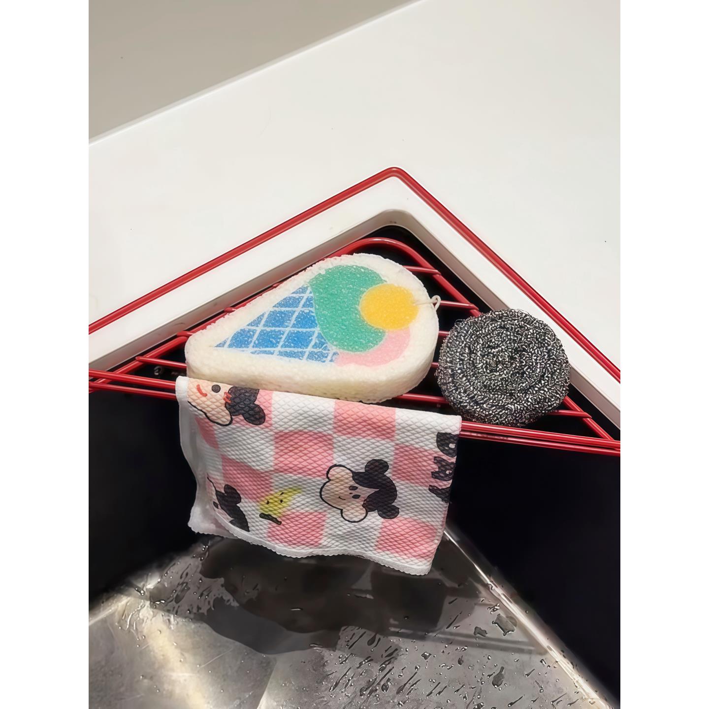 水槽沥水架厨房洗碗池三角置物架铁艺台面多功能海绵擦抹布收纳架