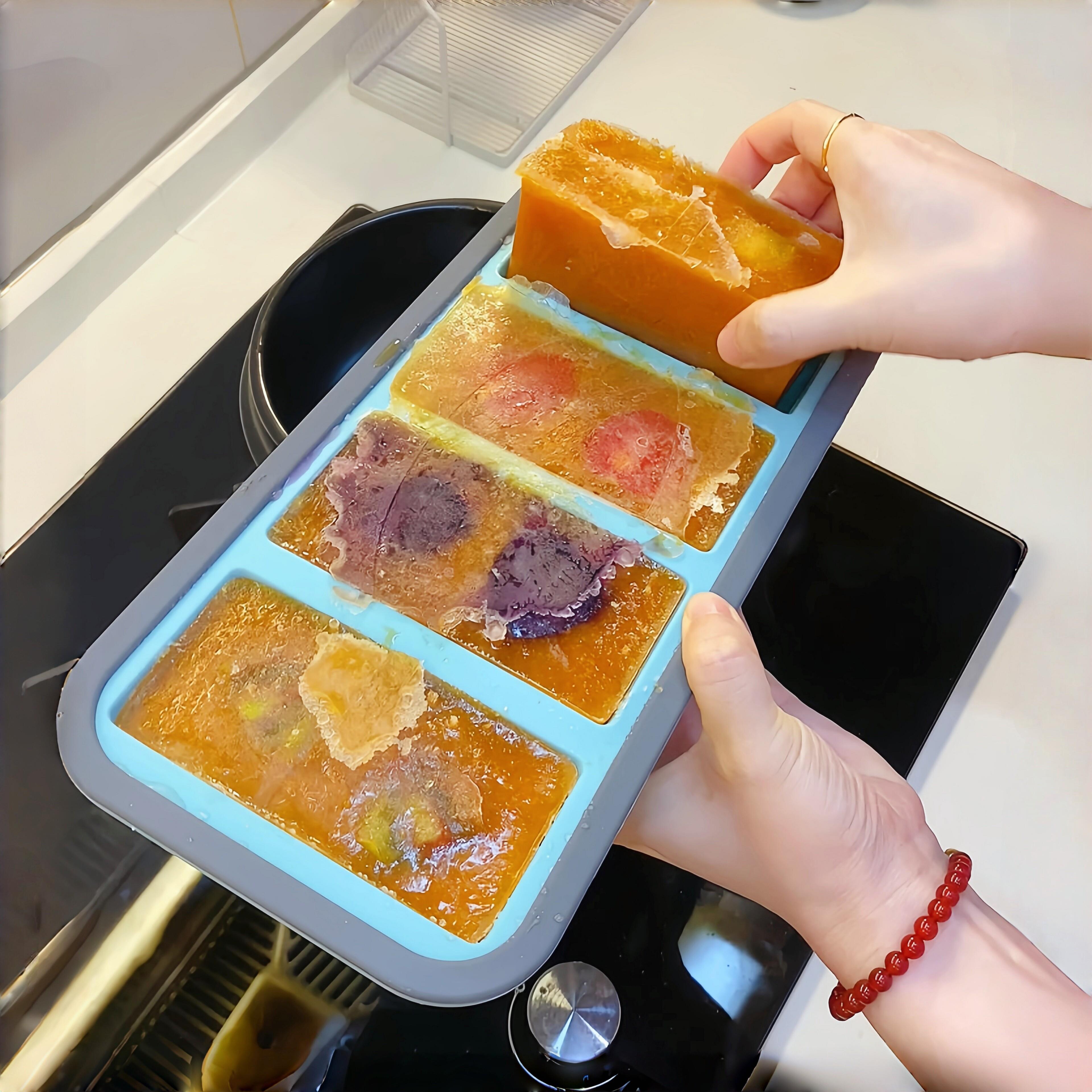 懒人好物硅胶分格饭盒按压式冰格模具食品级食物冷冻盒储存盒带盖